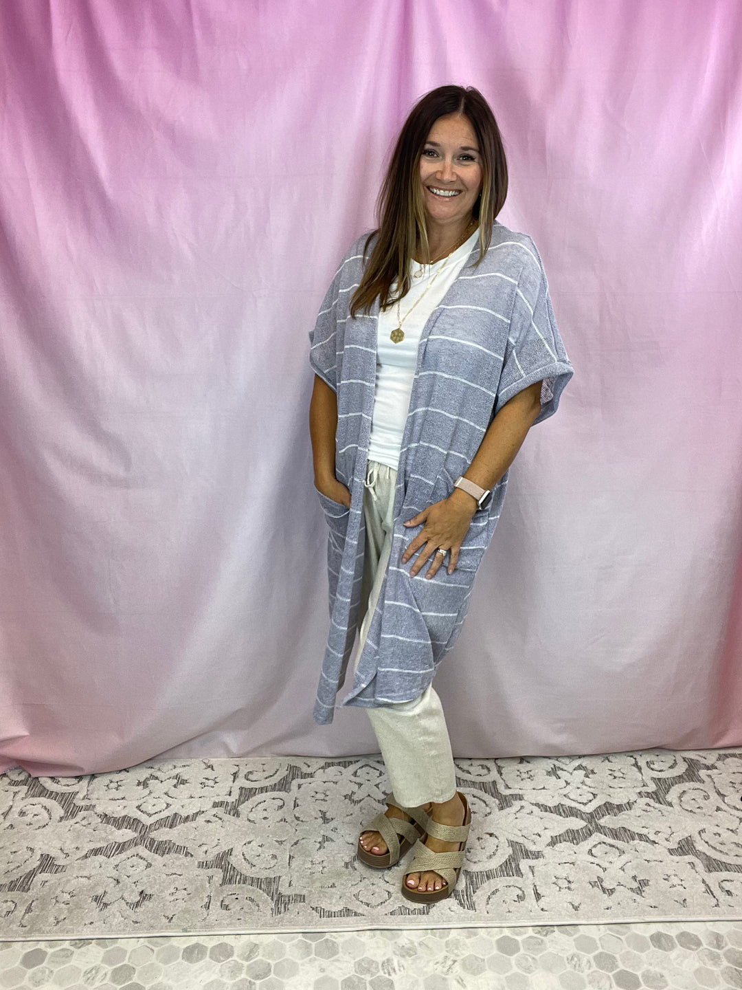 Striped Knit Cardigan With Pockets