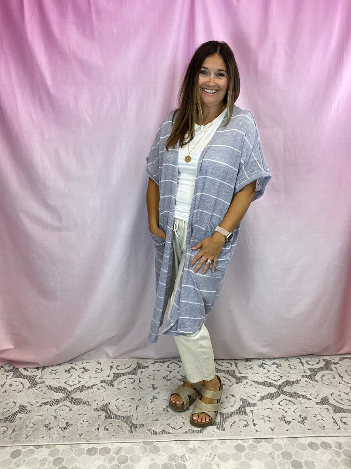 Striped Knit Cardigan With Pockets