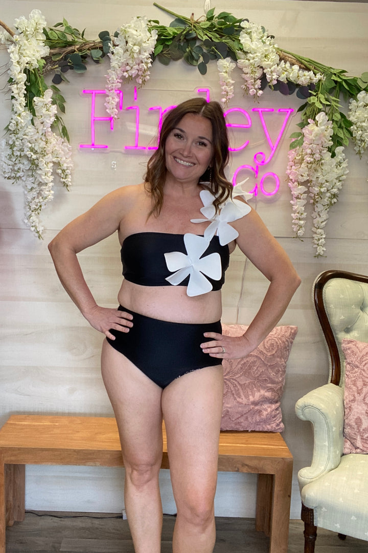 Black & White Flower 2 Piece Swimsuit