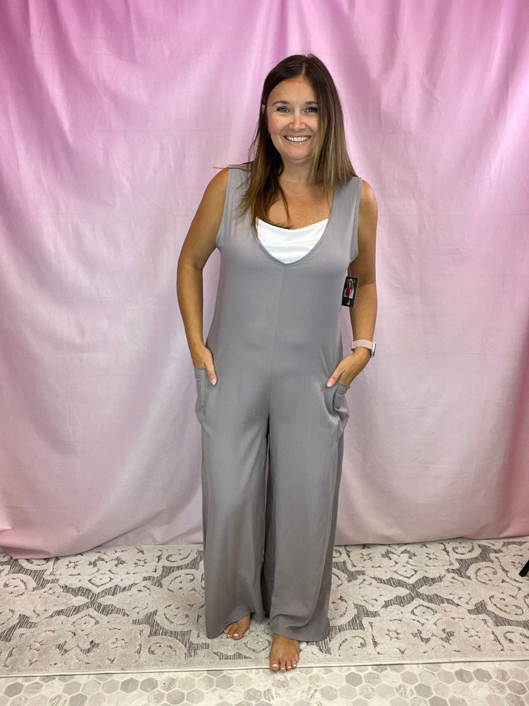 Grey V Neck Jumpsuit