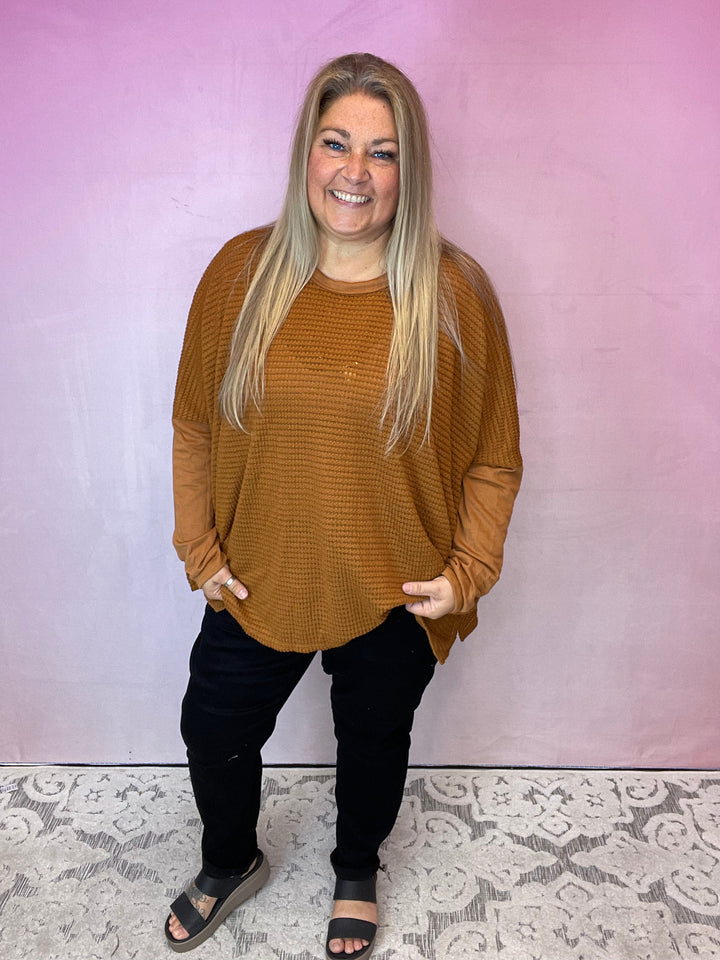 Rust Oversized Waffle Top