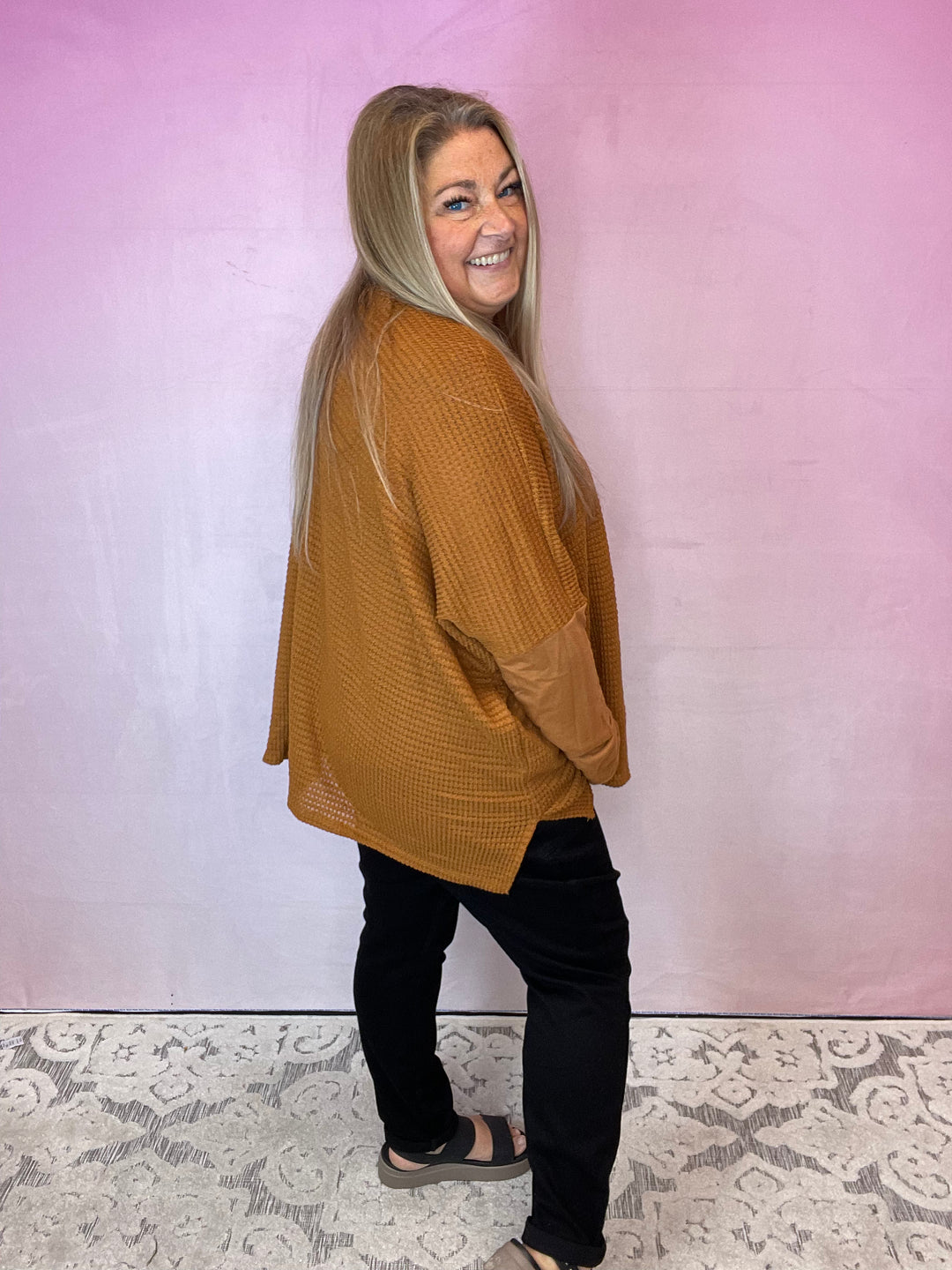 Rust Oversized Waffle Top