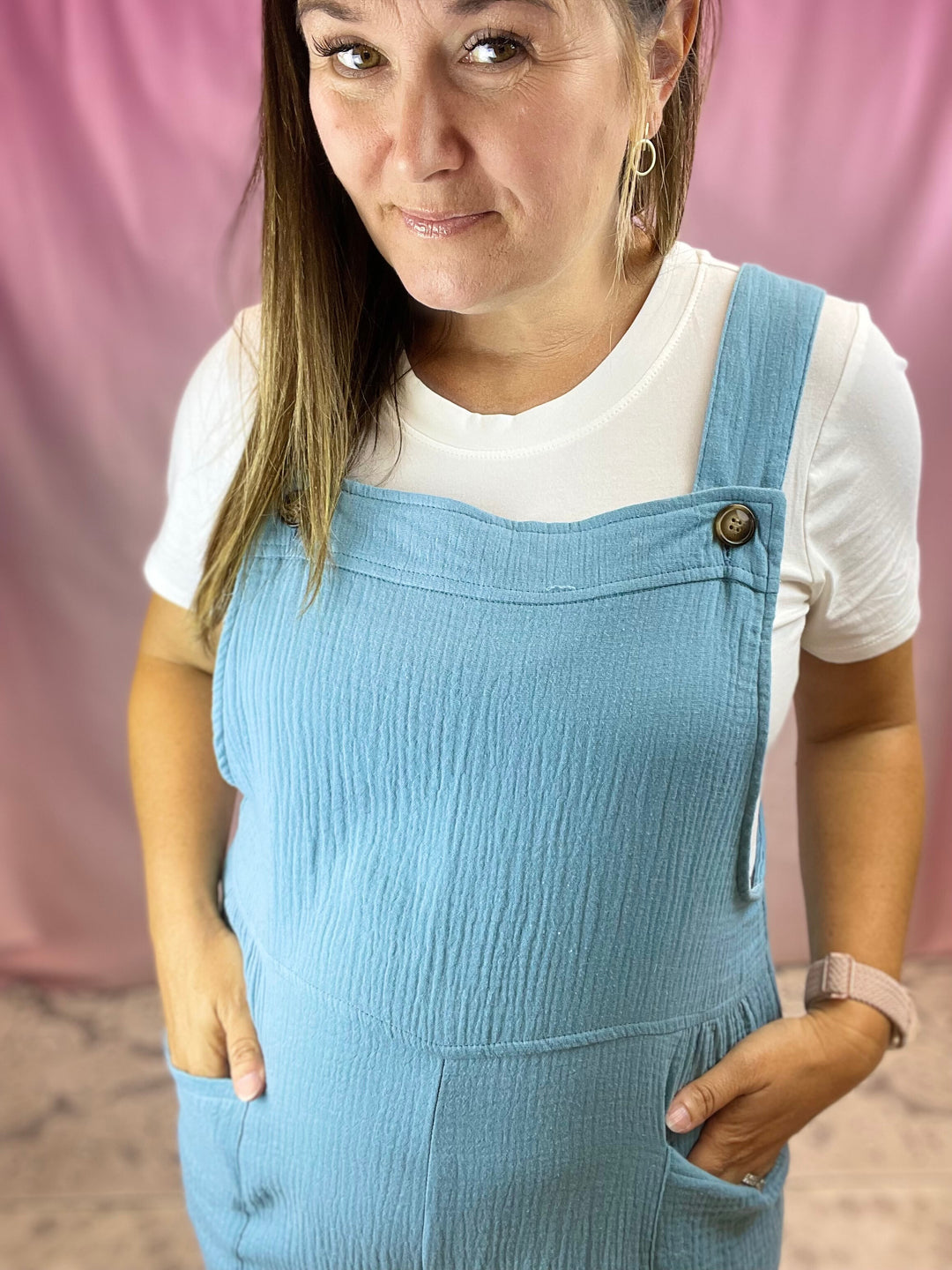 Textured Wide Leg Overalls