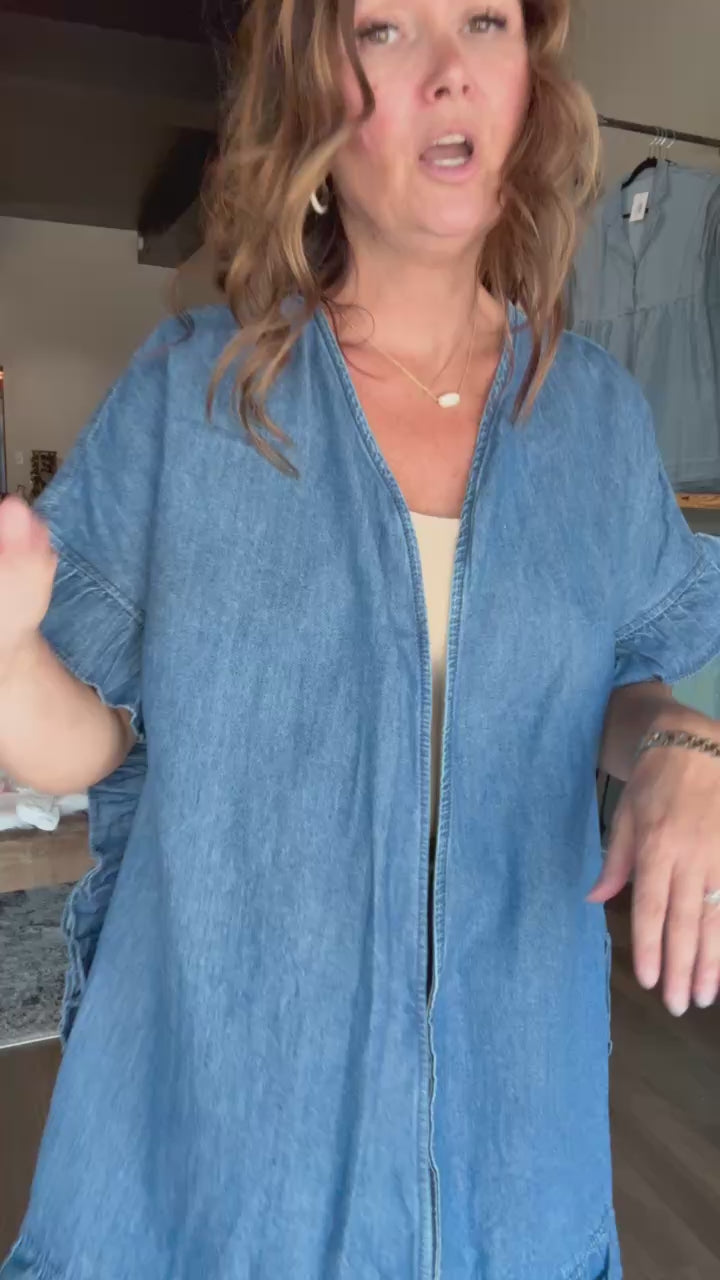 Denim Ruffle Hem Kimono