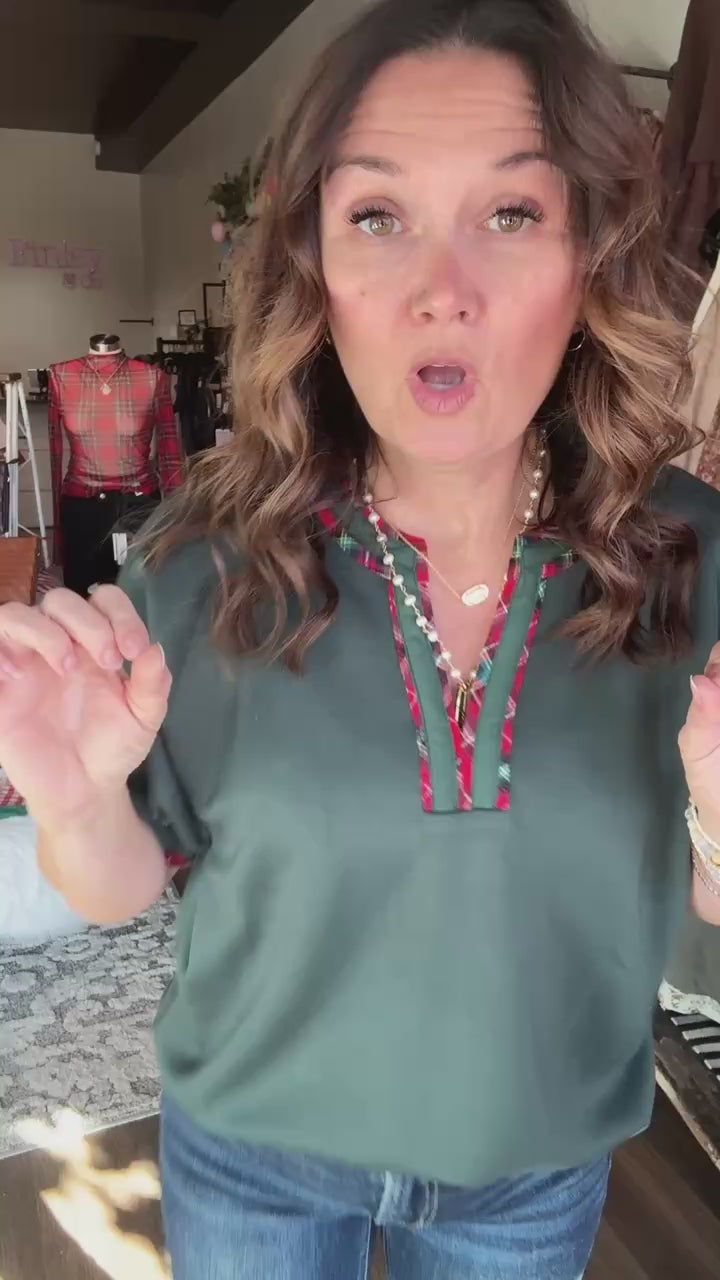 Green & Red Plaid Blouse