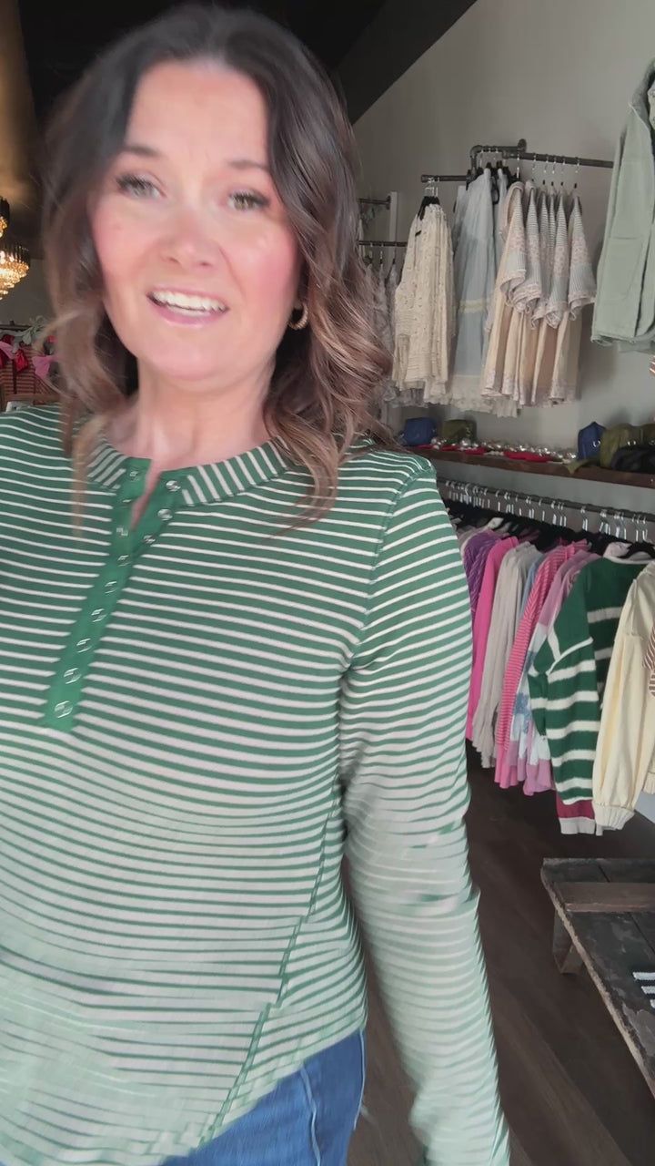 Striped Henley Knit Top