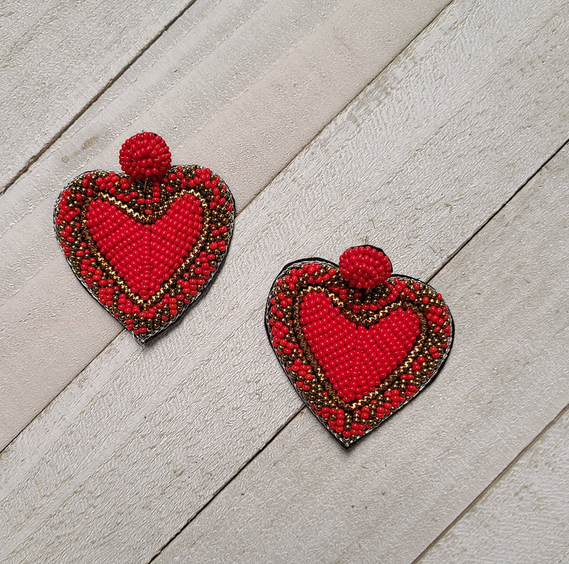 Red Beaded Dangle Earring