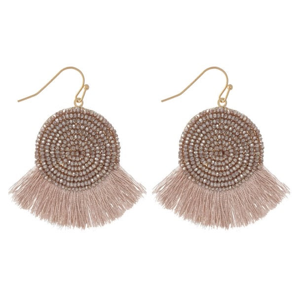 Beaded Tassel Drop Fan Earrings in Blush