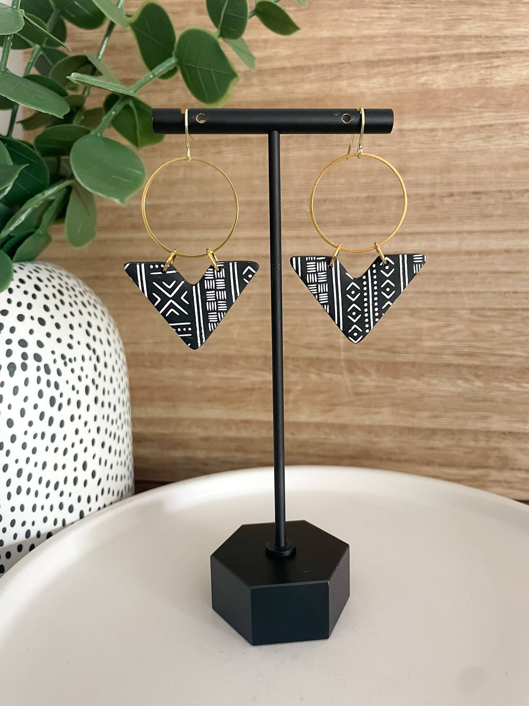 Black Mudcloth Clay Earrings